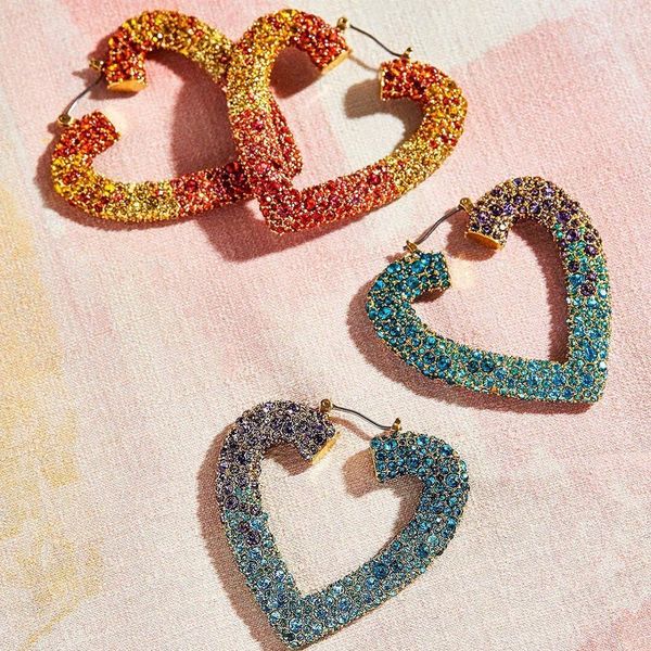 

girlgo colorful bling heart earrings for women ba trendy metal drop earrings jewelry wedding party date gifts wholesale, Silver