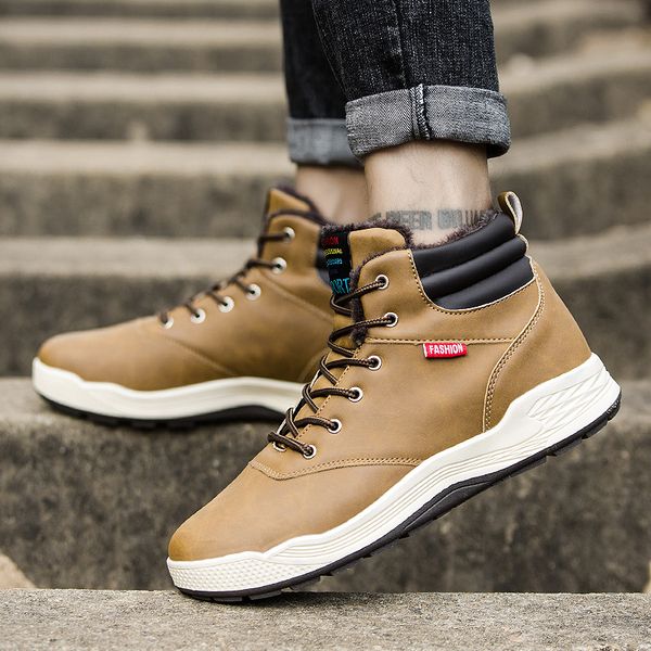 

2019 men's designer sports shoes high to help men's shoes pigskin casual autumn and winter sports large, Black