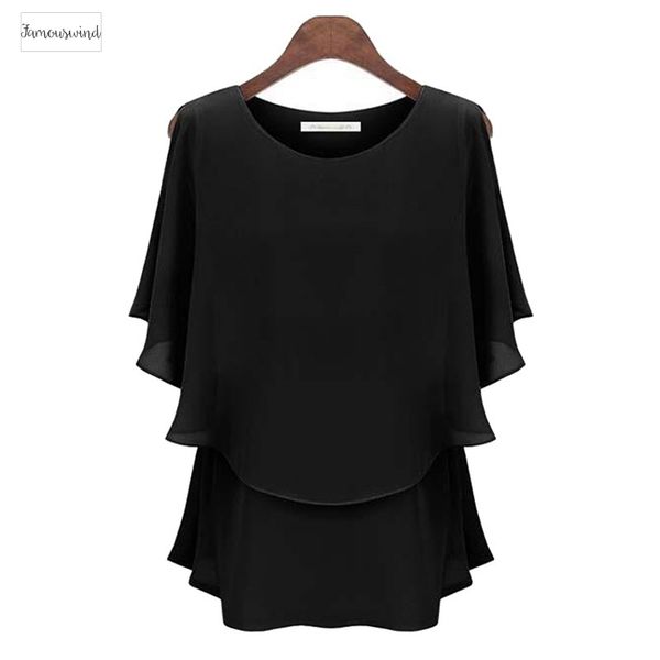 

new ruffles women fashion 2019 womens summer chiffon blouse plus size 2xl batwing short sleeve casual o-neck shirt, White