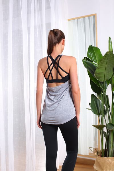 

Women 2in1 Tank with Bra Loose Fit Gym Tank Top Women Workout Tops Yoga Top Womens Workout Tops, Black