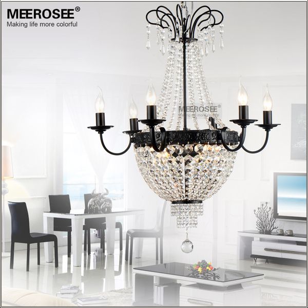 Império Francês Contemporâneo Cristal Candelabro Luz Luminária Vintage Cristal Pingente Luz Forjado Ferro Branco Chrome Preto Branco Hanginglamp