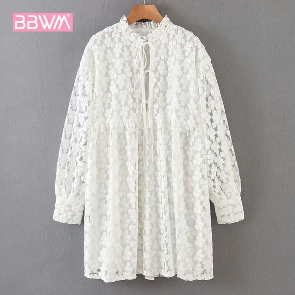 

round neck long sleeve embroidery mini white harajuku chic women's dress hollow sweet holiday female dress, Black;gray