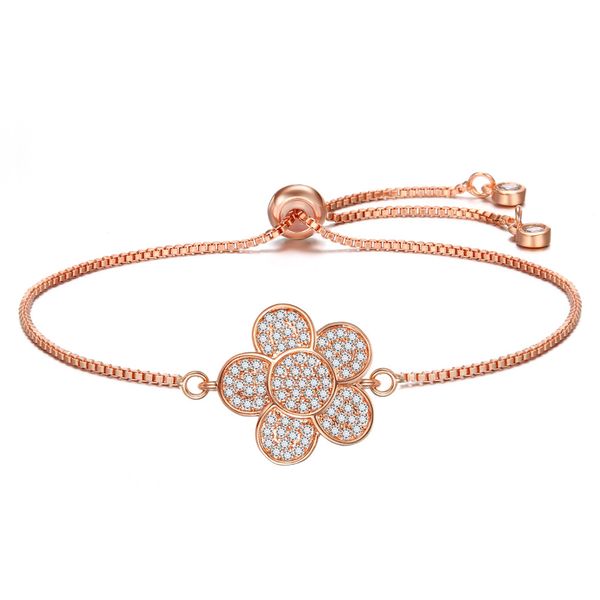 

sparkling flower tennis charm bracelets & bangles women lovers rose gold bracelet femme party rhinestone jewelry gifts, Golden;silver