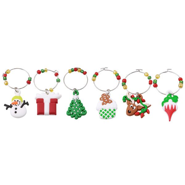 

6pcs charms party cup ring table decorations christmas wine glass decoration christmas tree snowman pendants ring decor yl894455