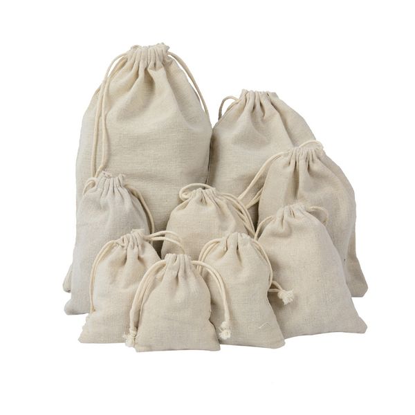 

50pcs white cotton sacks jute bags natural burlap gift candy pouch drawstring bags wedding party favor pouch gift storage
