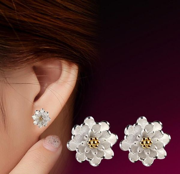 

925 sivler plated stud earrings fashion chrysanthemum daisy flower ear stud earring jewelry for women high qualtiy ing, Golden;silver