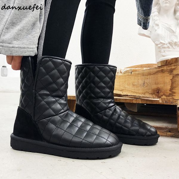 

women's great pu leather winter snow boots waterproof cold weather short ankle boots comfortable shoes women, Black