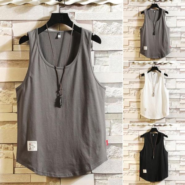 

men fitness loose solid sleeveless bodybuilding round neck vest tank fashion fitness tank men bodybuilding clothing, White;black
