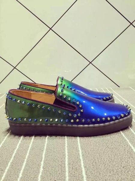

luxurious gradient rivet spike boats,gentleman red bottom loafers shoes,fashion sneakers dress,party slip on casual shoes 35-46, Red;white