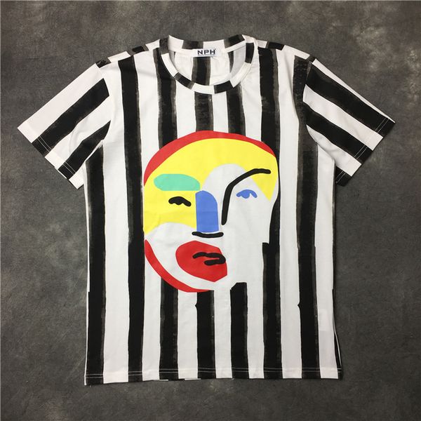 

мужчины смешное лицо печатные дизайнерские футболки лето мужской женский полосатый круглый вырез с коротким рукавом топы сплошной цвет тройн, White;black