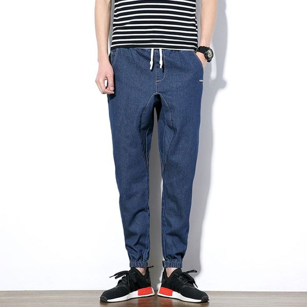 

2019 spring loose jeans men's large size pencil pants streamlined three-dimensional design casual jeans men harem pants, Blue