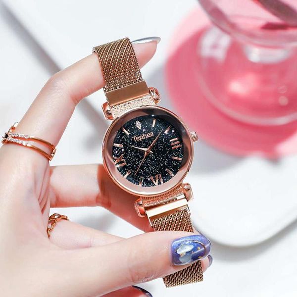 

2019 new luxury rose gold women watch starry sky magnet buckle ladies creative clock waterproof female wristwatch zegarek damski, Slivery;brown