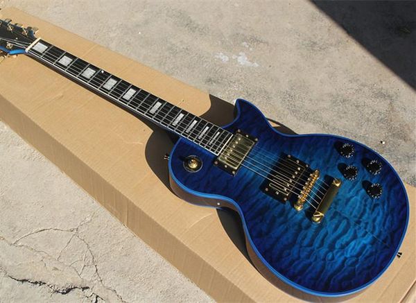 

2020 factory cu tom blue electric guitar with gold hardware ro ewood fretboard blue binding offer cu tomized