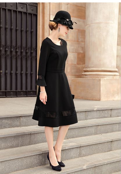 

2019 new women's dress heavy work beaded long paragraph large swing skirt, Black