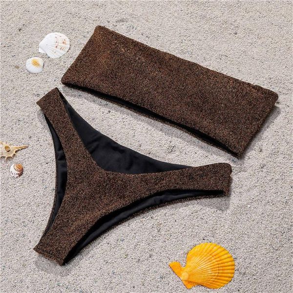 

glitter sparkling strapless bikini female swimsuit women swimwear two-pieces bikini set bandeau bather bathing suit swim a2236