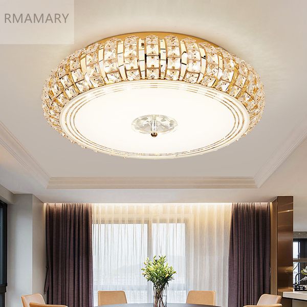 

rmamary simple modern crystal ceiling lamp 3color led round living room led light crystal lamp silver gold crystal ceiling light