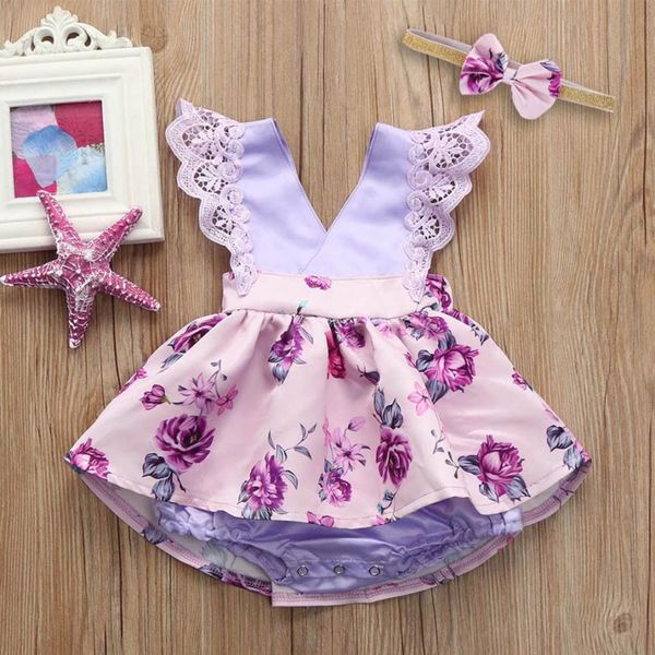 

muqgew 2pcs newborn baby girls summer clothes set infant lace flutter sleeve bodysuit tutu dress with bow head band outfit #xtn, White