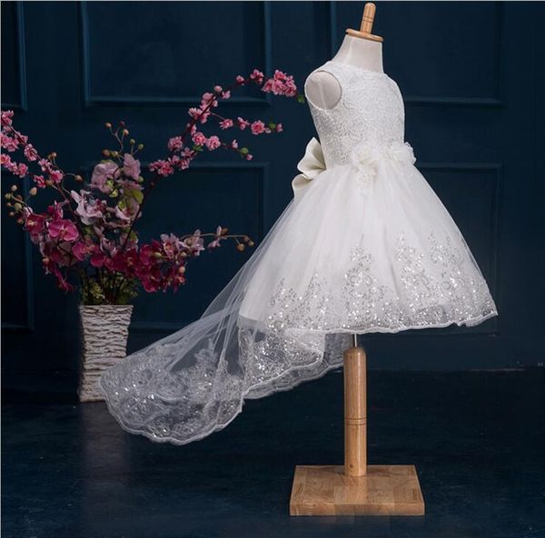 

toddler girl white baptism christmas gown baby girls princess dresses 1 year birthday gift kid long traling party wear big bow y190516, Red;yellow