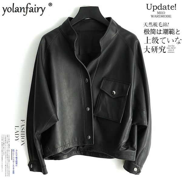 

real leather jacket women genuine sheepskin coats and jackets women casual leather jacket 2020 cuero genuino tlr3022 pph419, Black