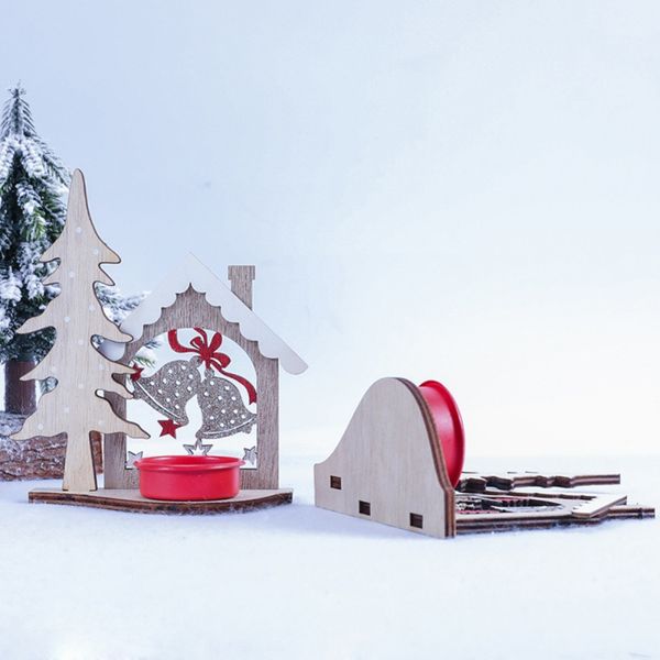 

christmas wooden bell elk cabin shape candlestick ornament candle home deskdecor lt
