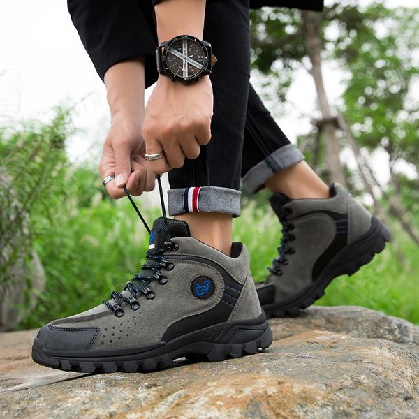 

professional outdoor hiking shoes genuine leather trekking mountain sneakers waterproof camping hunting boots men shoes big size
