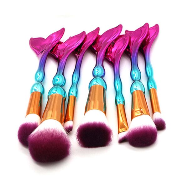 

mermaid makeup brushes set 7 pieces gemtotal foundation powder blending eyebrow eyeshadow blush synthetic hair(gradient
