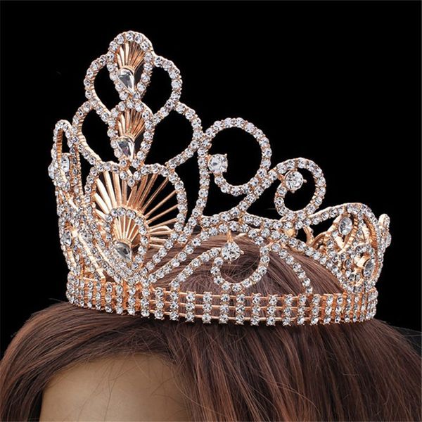 

rhinestone large tiara crown for women vintage crystal zircon crowns headdress bride wedding queen king tiaras hair accessories, Golden;white