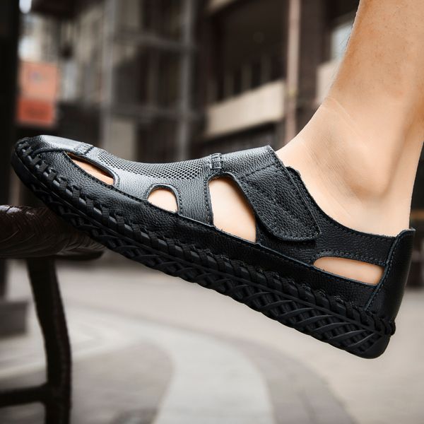 

sandals hombre fashion man breathable sneakers mens slip breathabl sandalias work sandalie on shoe blade men korean, Black
