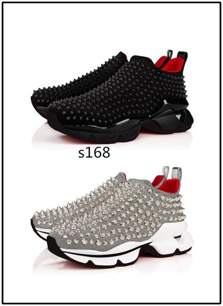 

original box designer spike sock sneaker men women cotton casual shoes luxury red bottom chunky flat heel shoes 8, Black