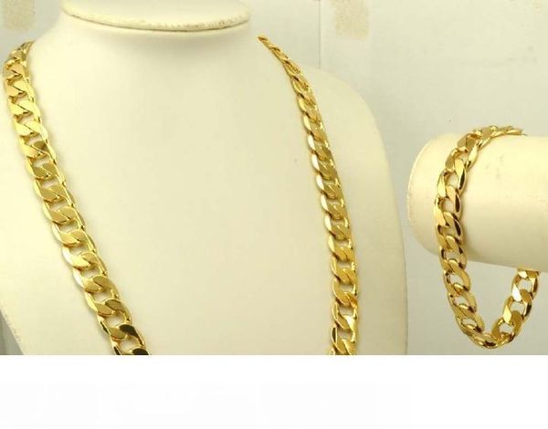 

heavy men's 24k real yellow solid gold gf necklace+bracelet set solid curb chain jewelry sets classics, Silver