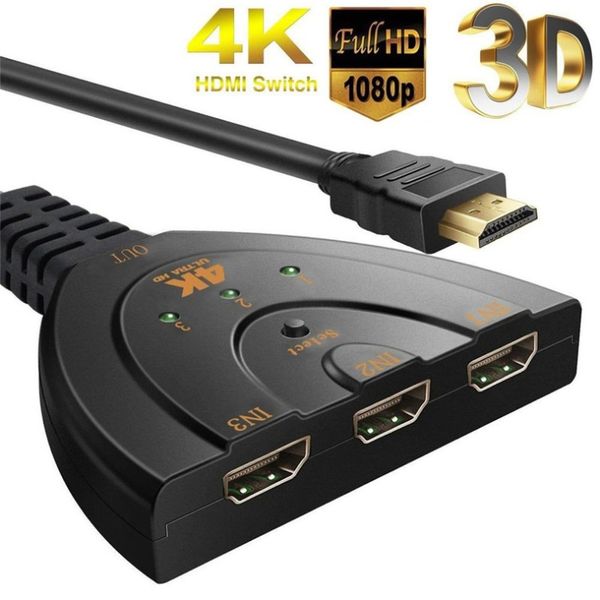 

4k*2k 3d mini 3 port hdmi 1.4 switch 4k switcher hdmi splitter 1080p 3 in 1 out port video hub адапеѬ дл dvd hdtv xbox ps3 ps4