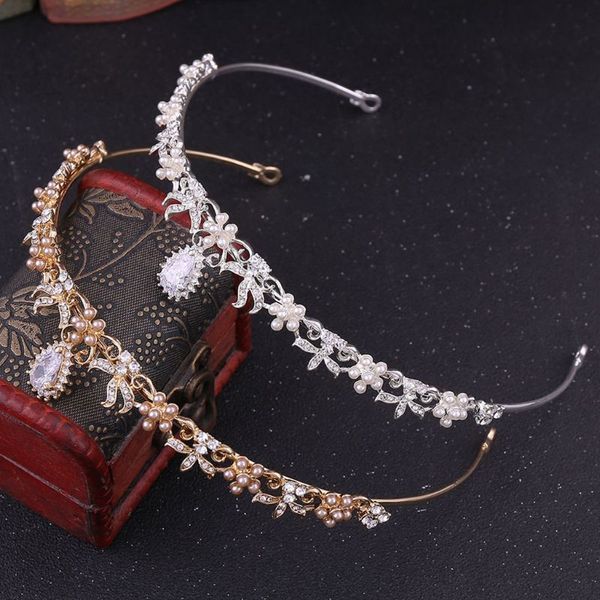 

bridal tiara rhinestones small crown wedding dress accessories etiquette jewelry women head hoop x4ya, Golden;white