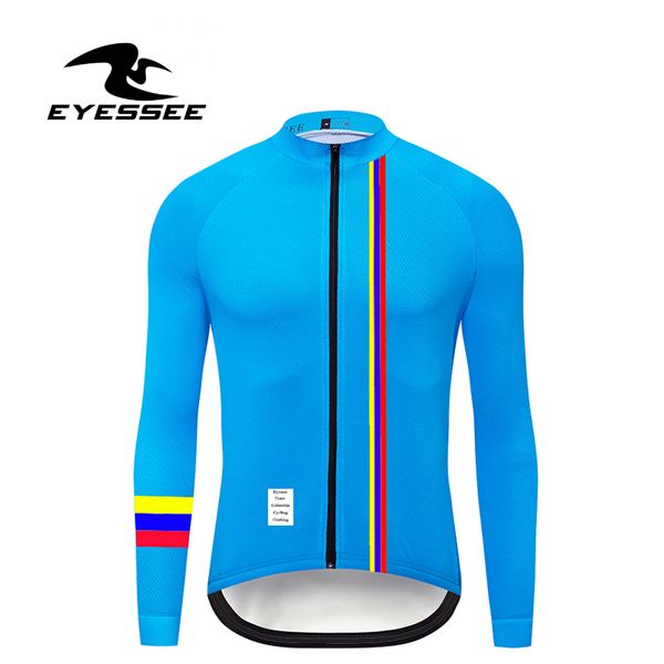 

autumn colombia cycling jersey eyessee men fit lightweight fabric long sleeve cycling jersey road bike mtb bicycle clothing, Black;red