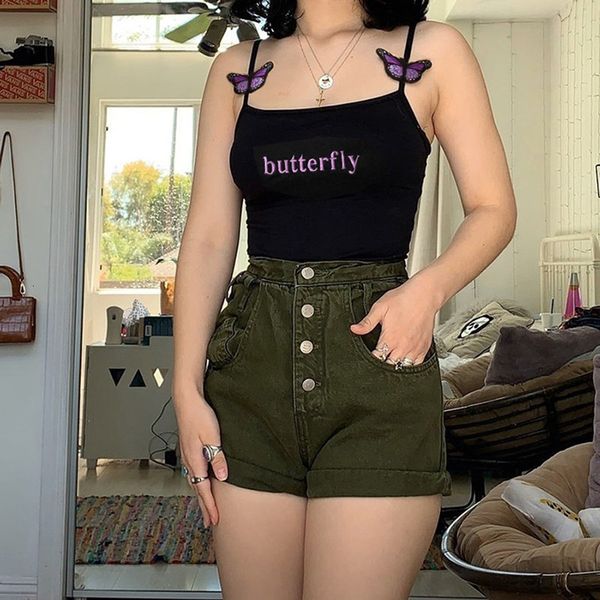 

letter 2020 women's butterfly decal embroidery camisole small vest, White