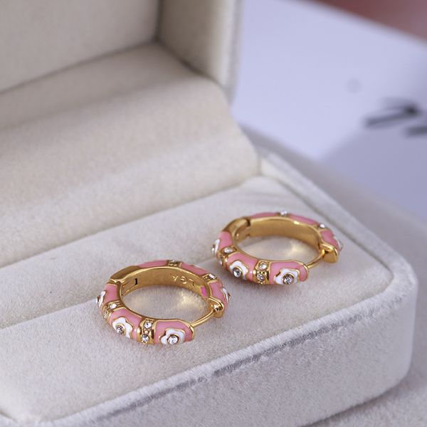 

fashion- dangle earring with enamel glaze five-piece flower inlaid small diamond women wedding jewelry gift ps6723, Golden