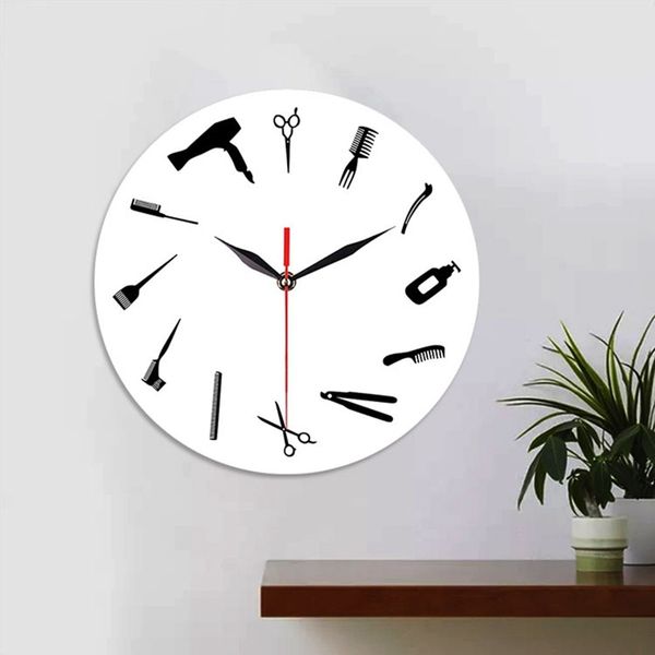 

new acrylic 12 inch white mute wall clock decoration clock bedroom living room barber tool style