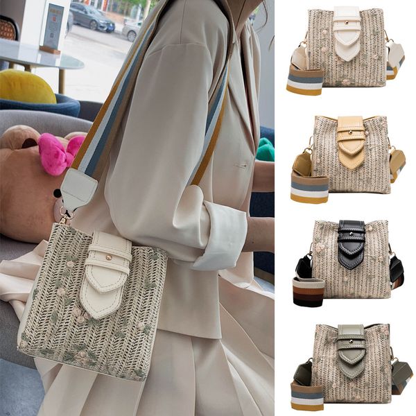 

fashion women hand-woven straw leather bag shoulder bag patchwork crossbody bags shouder bags *