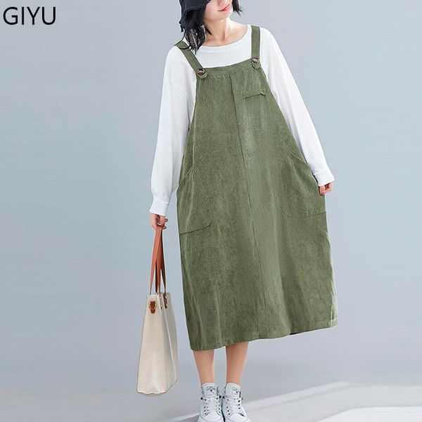 

big size 2019 autumn new fashion loose velvet dress korean kawaii strap pockets button streetwear casual strap feminina dress, Black;gray
