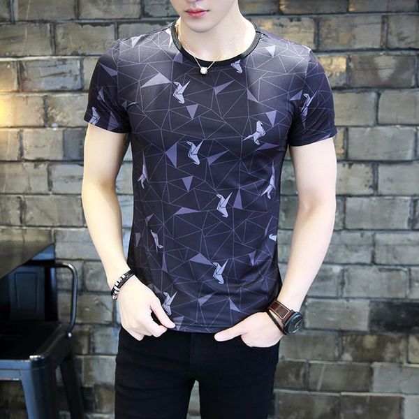 

men's t-shirts 2020 new arrival summer breathable men fashion print thin t shirts casual mens slim tees 8 styles size m-4xl, White;black