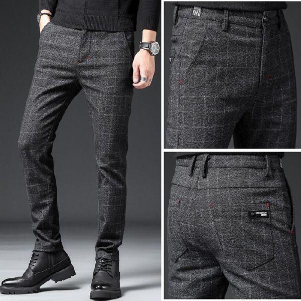 

1098 осень и зима новый стиль плед повседневные брюки мужские щеткой slim fit брюки мужчины, White;black