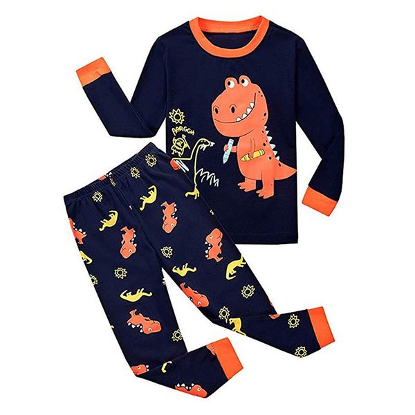 

2pcs children kids boys girls dinosaur print clothes+long pants set outfit kids boys girls clothes set, White