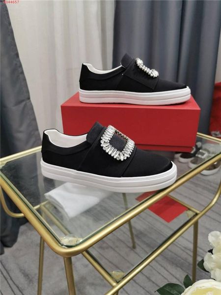 

womens multi-colored diamond square buckle jewelry fashion womens flat shoes sports shoes round head,with shoe box packaging, Black