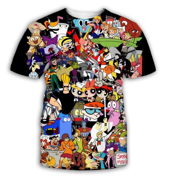 

2019 новая мода 90-х годов мультфильм банды характер коллаж мужчины / женщины 3d печать футболки лето хип-хоп уличная одежда с коротким рука, White;black