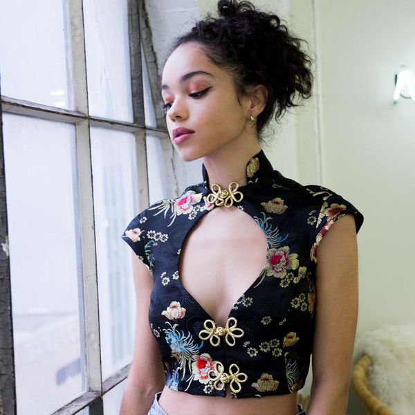 

women tshirt women shirt floral embroidery short t shirt chinese style satin crop streetwear party beach cute harajuku, White