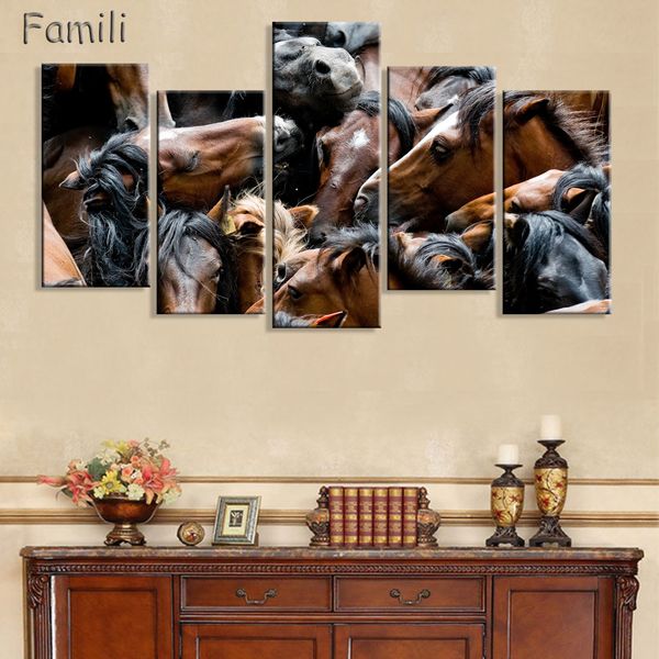 

large wall pictures for living room decoration 5 pieces modern canvas paintings horse animal oil painting printed no frame