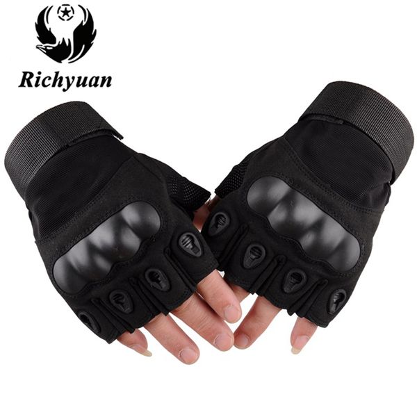 

richyuan tactical gloves army paintball shooting carbon hard knuckle half finger gloves leather, Blue;gray