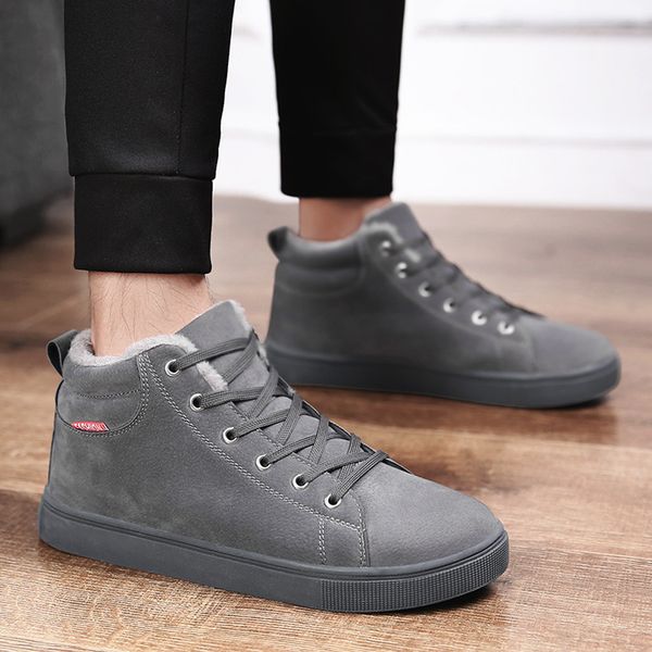 

мужчины плюшевые ботильоны новая мода зима теплая снегоступы человек открытый зимние кроссовки зашнуровать кожаную обувь квартиры мужские сн, Black