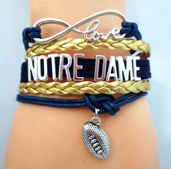 

ювелирные изделия инфинити лав нотр-дам футбольная команда колледж браслет золотой темно-синий браслет подарки дружбы b09198, Golden;silver