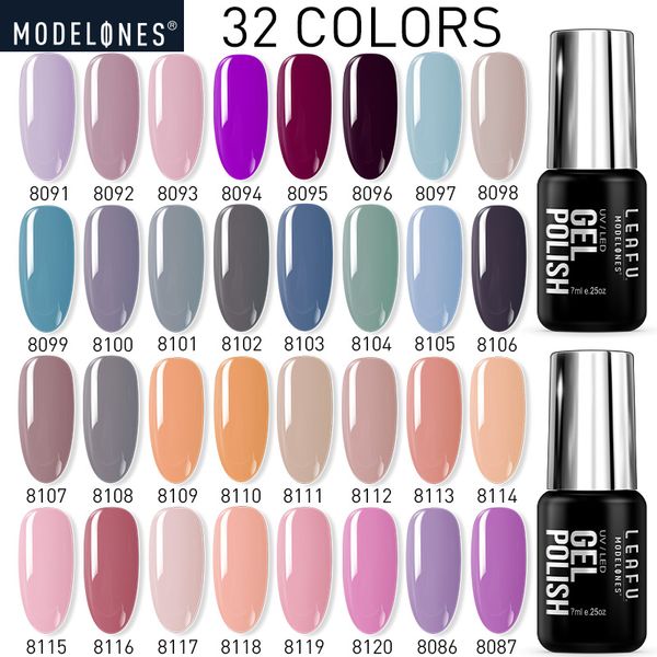 

modelones 32pcs/lot nude color series uv gel polish long lasting hybrid led gel nail varnish set semi permanent hybrid varnish, Red;pink