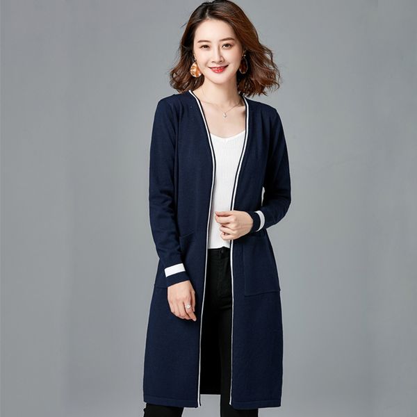 

wool cardigan women 2018 spring and autumn new women's knitwear casual elegant cardigan sweater long sweater jacket, White;black